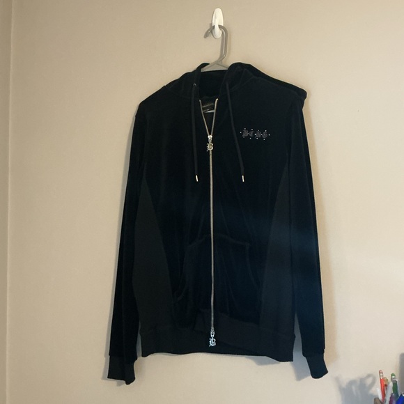 BCBGMAXAZRIA Black Velour Zip Hoodie | XL | Crown Graphic | Luxe Y2K - Picture 4 of 10